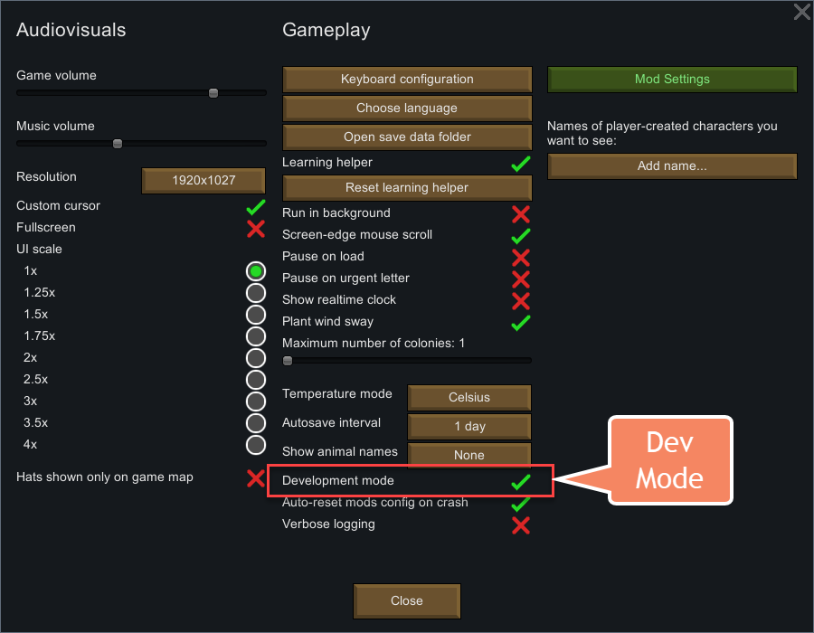 rimworld dev mode